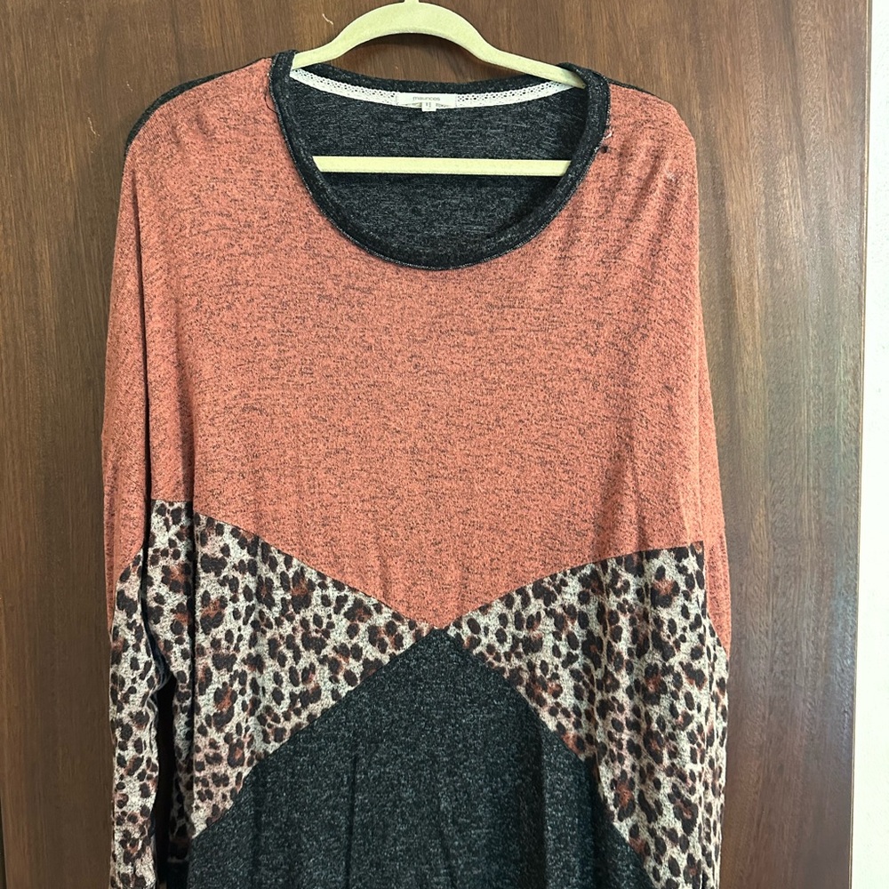Maurices Pink and Gray Asymmetrical Long Sleeve Blouse